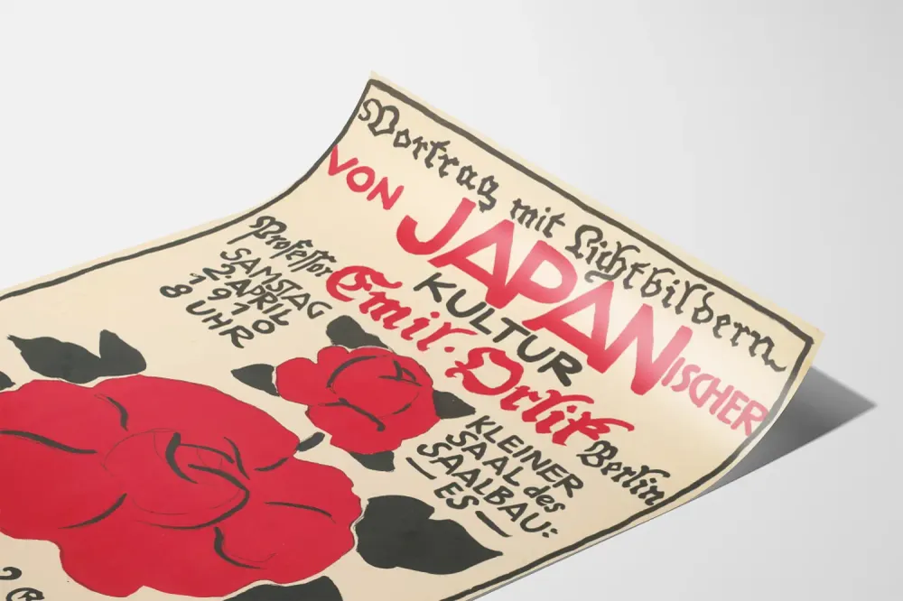 Affiche vintage conférence sur la culture japonaise par Emil Orlik Artem Legrand