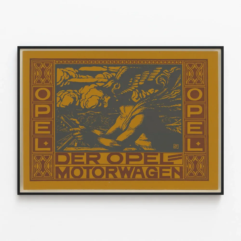 Affiche vintage Der Opel Motorwagen pour décoration murale industrielle Artem Legrand