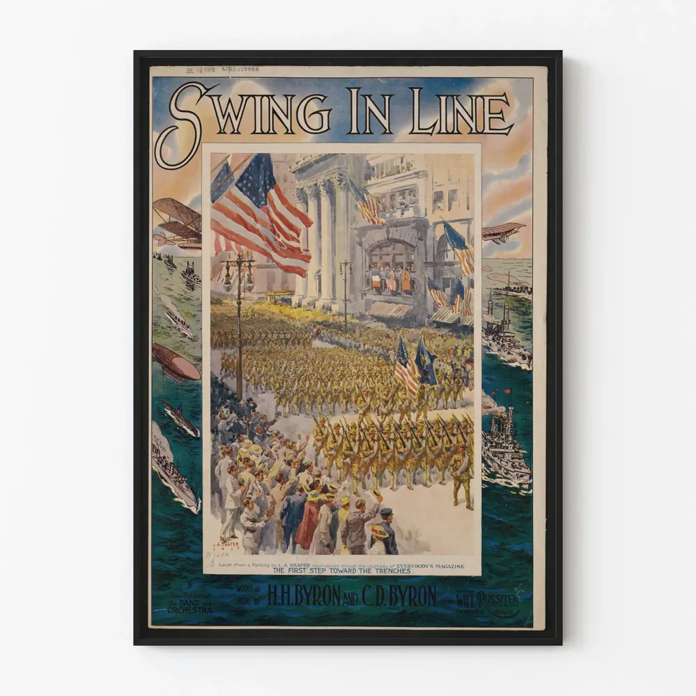 Affiche vintage défilé militaire américain avec drapeaux Artem Legrand