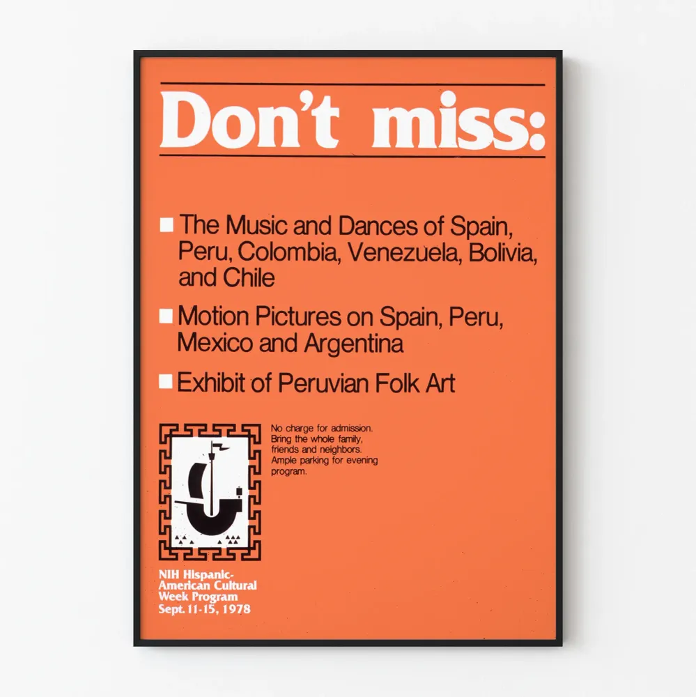 Affiche Vintage Don’t Miss - Semaine Culturelle Hispanic-American 1978 Artem Legrand