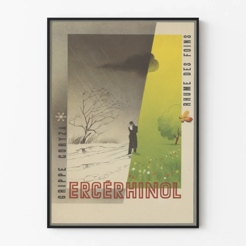 Affiche Vintage Ercérhinol Grippe Coryza Rhume des Foins Artem Legrand