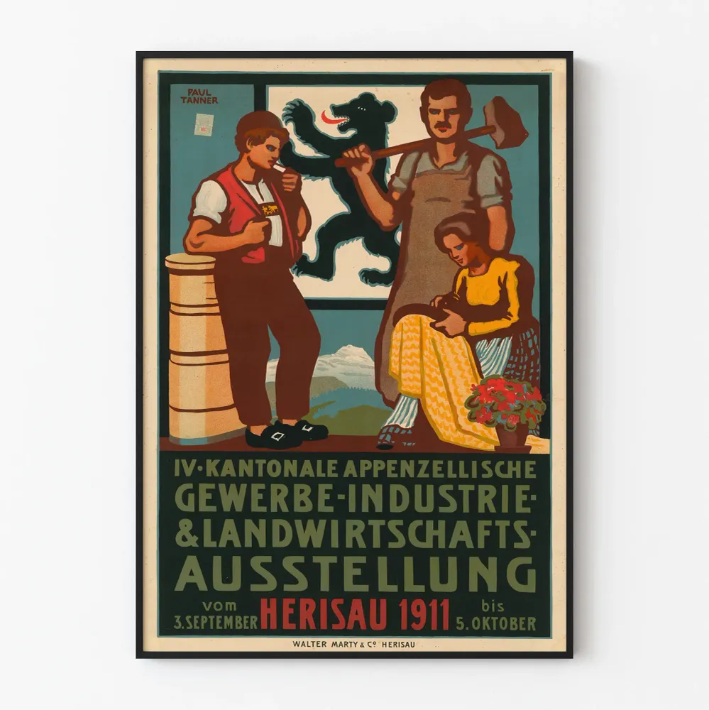Affiche vintage exposition industrie et agriculture Herisau 1911 Artem Legrand