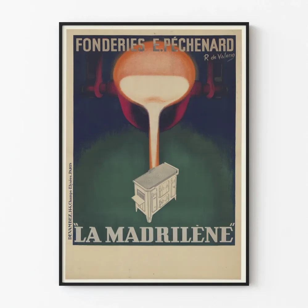 Affiche vintage Fonderies E. Péchenard - La Madrilène cuisinière à charbon Artem Legrand