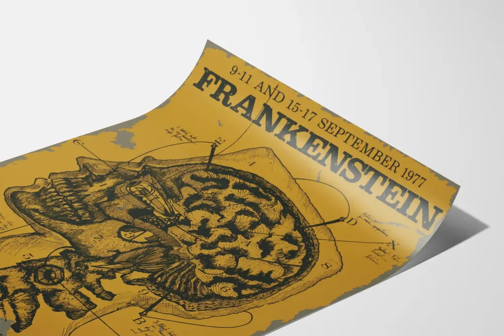 Affiche vintage Frankenstein 1977 illustration anatomique crâne Artem Legrand