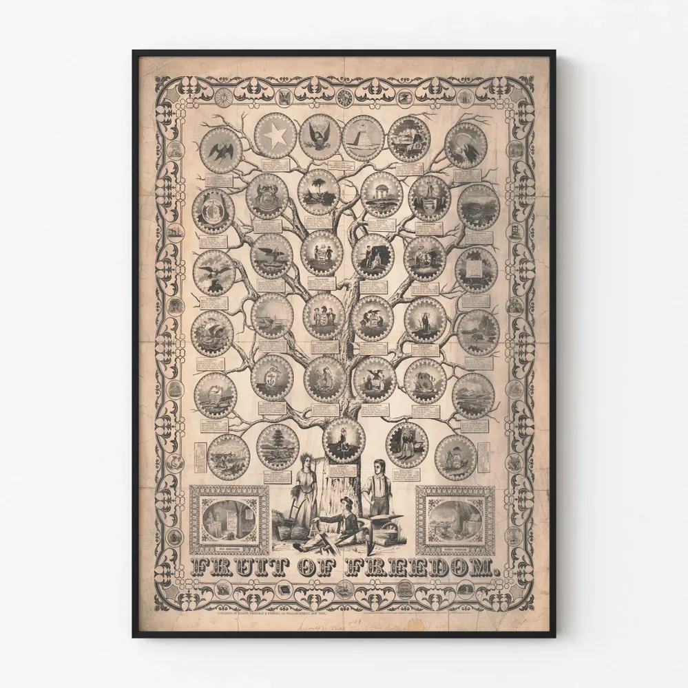 Affiche Vintage Fruit Freedom - Arbre des États-Unis et leurs Symboles Artem Legrand