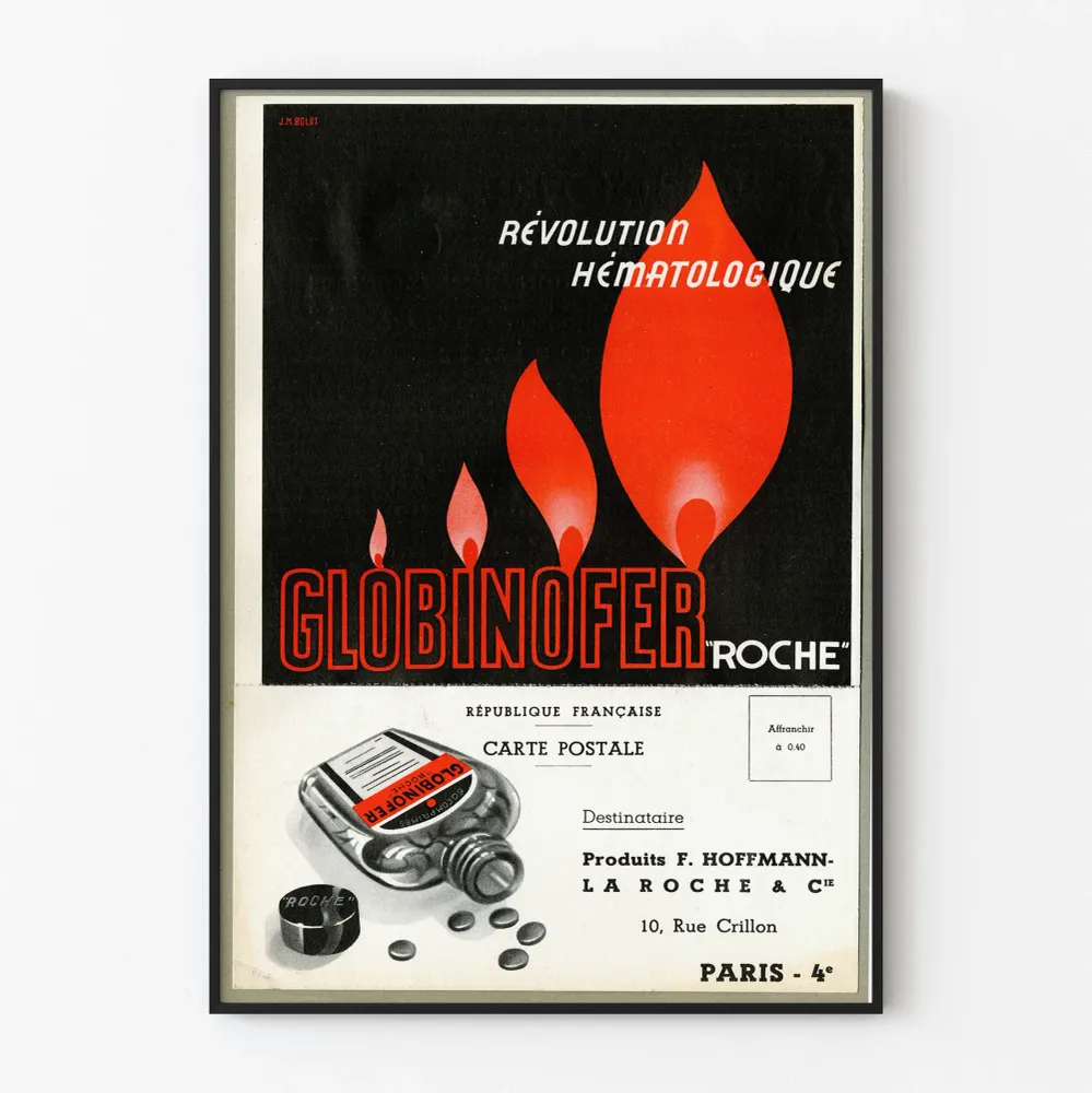 Affiche vintage Globinofer Roche Révolution Hématologique Artem Legrand
