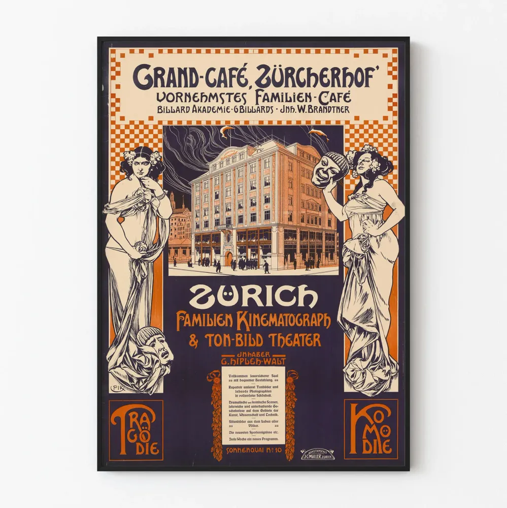 Affiche vintage Grand Café Zürcherhof Zurich décoration murale Artem Legrand