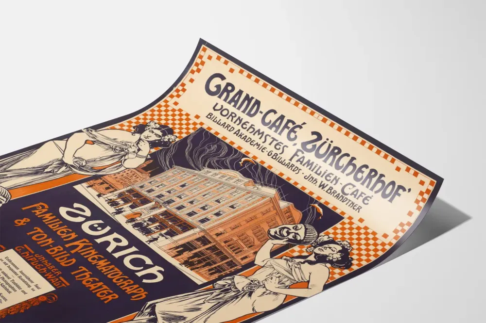 Affiche vintage Grand Café Zürcherhof Zurich décoration murale Artem Legrand