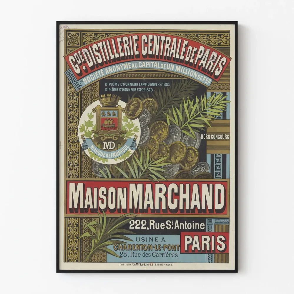 Affiche Vintage Grande Distillerie Centrale de Paris - Maison Marchand Artem Legrand