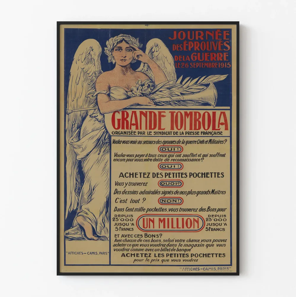Affiche vintage Grande Tombola - Journée des Éprouvés de la Guerre 1915 Artem Legrand