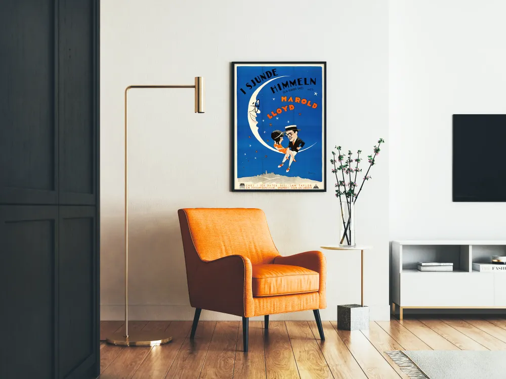 Affiche vintage Heaven's Sake sur fond de lune bleue Artem Legrand