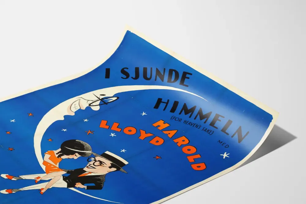 Affiche vintage Heaven's Sake sur fond de lune bleue Artem Legrand