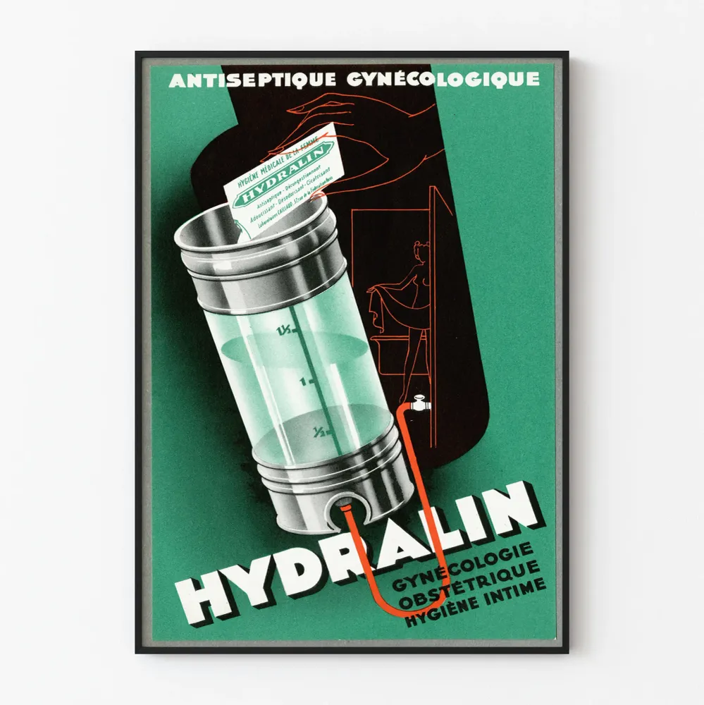 Affiche vintage Hydralin antiseptique gynécologique pour décoration murale Artem Legrand