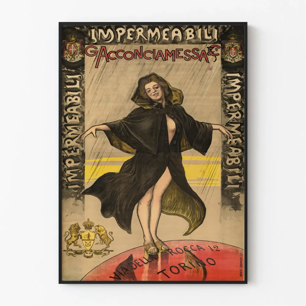 Affiche vintage imperméable Acconciamessa pour décoration murale Artem Legrand