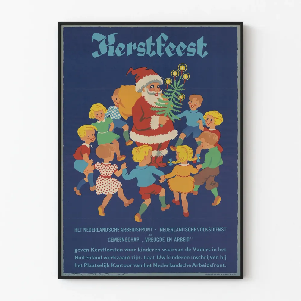 Affiche vintage Kerstfeest avec Père Noël et enfants dansants Artem Legrand