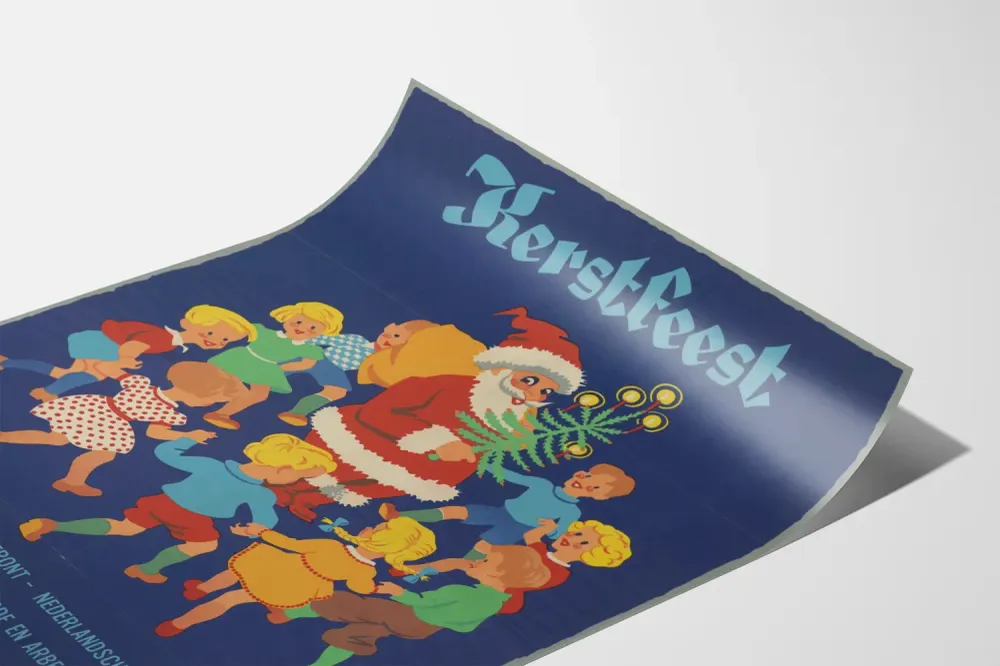 Affiche vintage Kerstfeest avec Père Noël et enfants dansants Artem Legrand