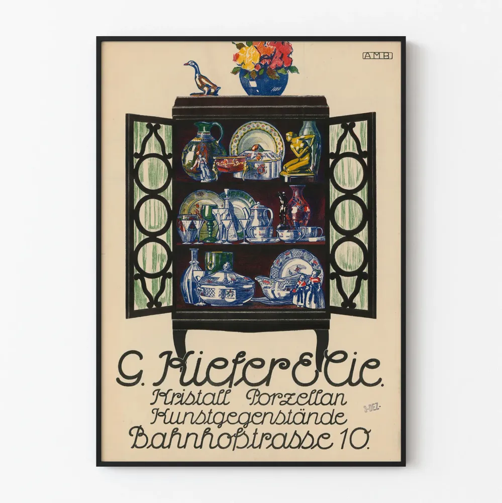 Affiche Vintage G. Kiefer & Cie - Décoration Murale Porcelaine et Cristal Artem Legrand