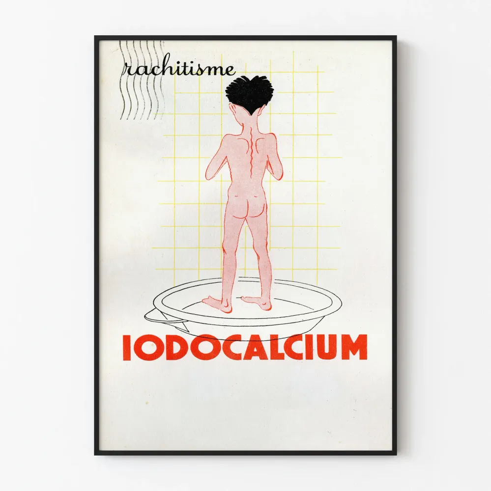 Affiche vintage médicale sur le rachitisme et Iodocalcium Artem Legrand