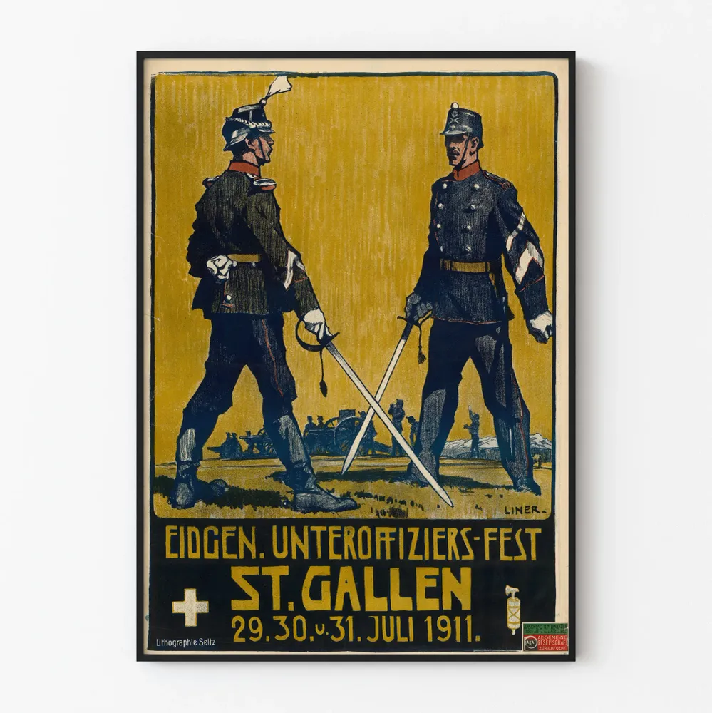 Affiche vintage militaire Eidgen Unteroffiziers Fest St. Gallen 1911 Artem Legrand