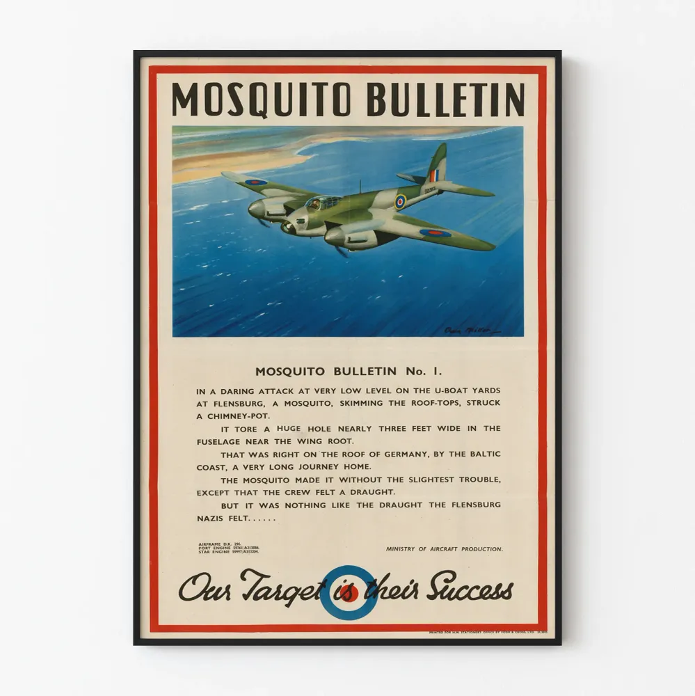 Affiche vintage Mosquito Bulletin avion militaire décoration murale Artem Legrand