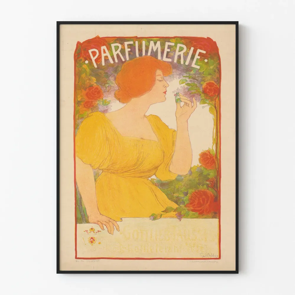 Affiche Vintage Parfumerie femme au parfum coloré Artem Legrand