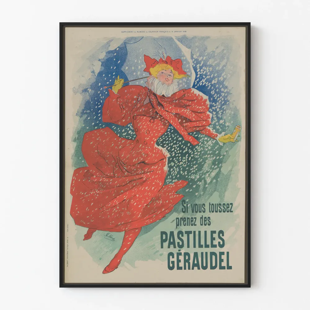 Affiche vintage Pastilles Géraudel femme au parapluie rouge Artem Legrand