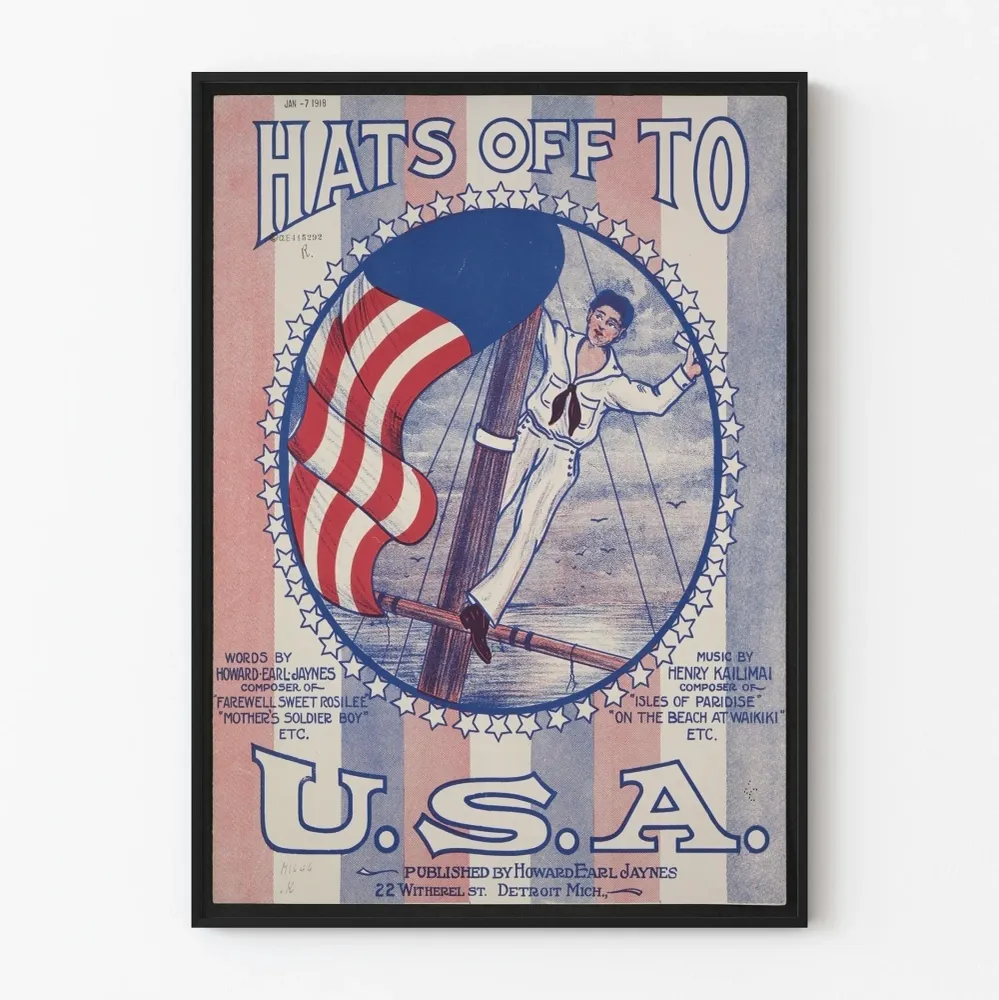 Affiche vintage patriotique américaine avec marin et drapeau U.S.. Artem Legrand