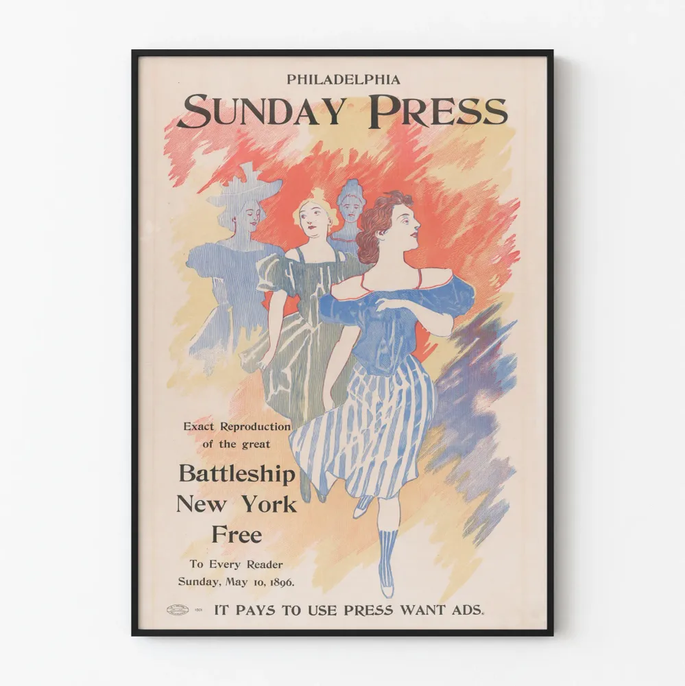 Affiche vintage Philadelphia Sunday Press Mai 1896 - Décoration murale artistique Artem Legrand