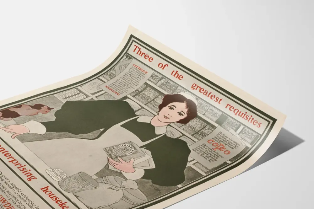 Affiche vintage publicité produits ménagers Gold Dust, Cottolene et Copco Artem Legrand