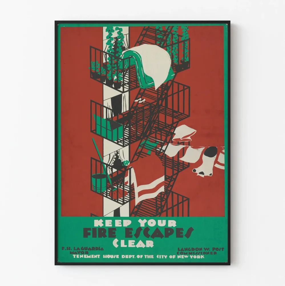 Affiche vintage sécurité incendie - Keep Your Fire Escapes Clear Artem Legrand