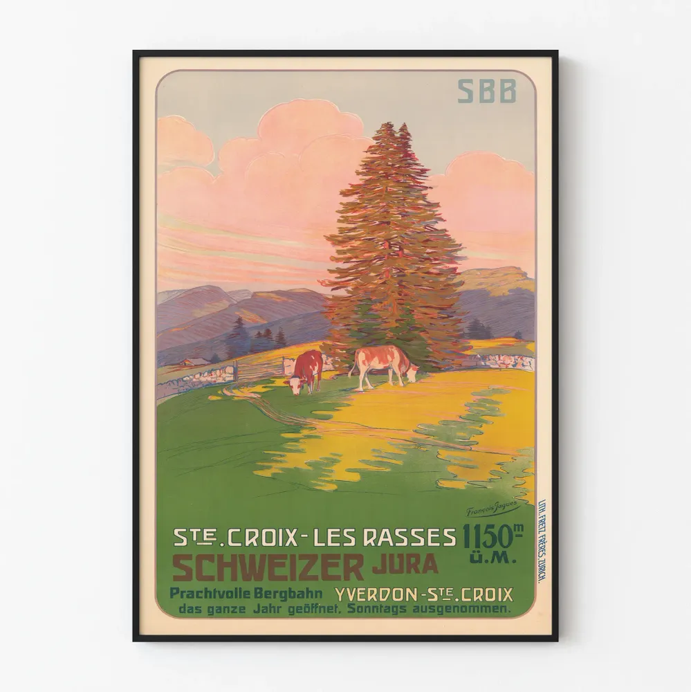 Affiche vintage Ste-Croix Les Rasses Jura Suisse pour décoration murale Artem Legrand