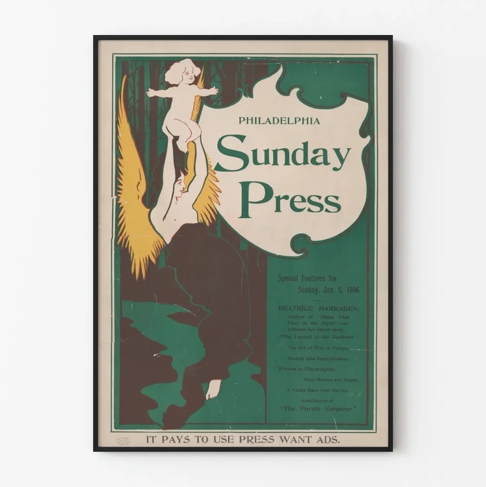 Affiche vintage Sunday Press Philadelphia 1896 décoration murale Artem Legrand