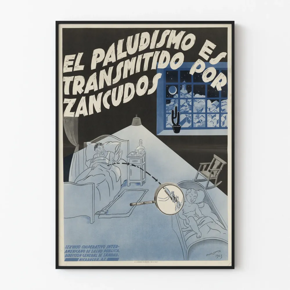 Affiche vintage sur la transmission du paludisme par les moustiques Artem Legrand