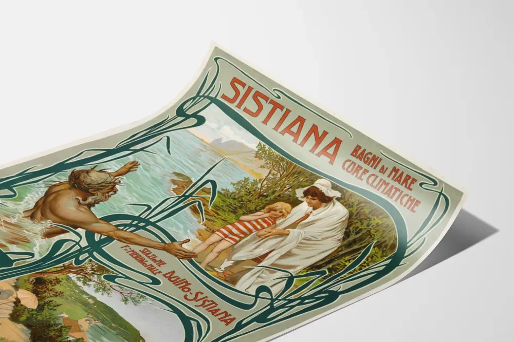 Affiche vintage tourisme Sistiana plages et cures marines Artem Legrand