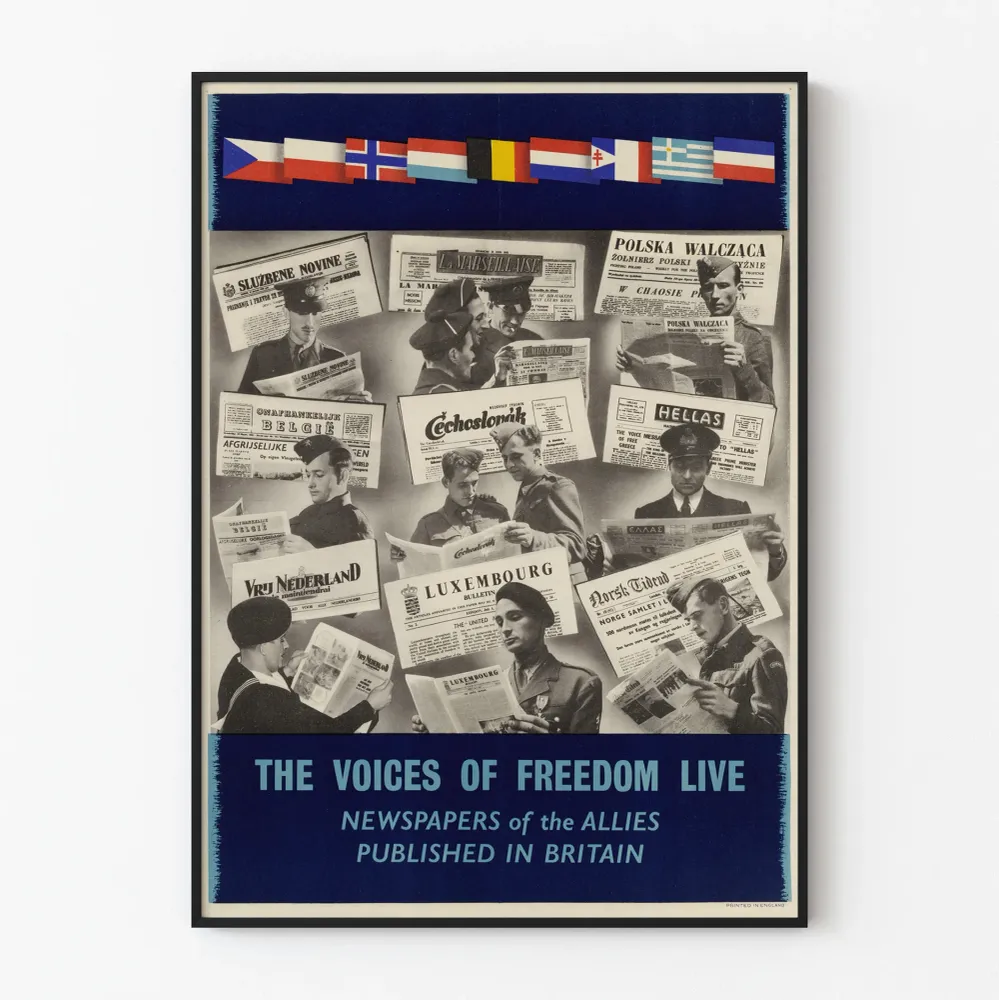Affiche vintage Voices Freedom Live – Journaux des Alliés en Grande-Bretagne Artem Legrand