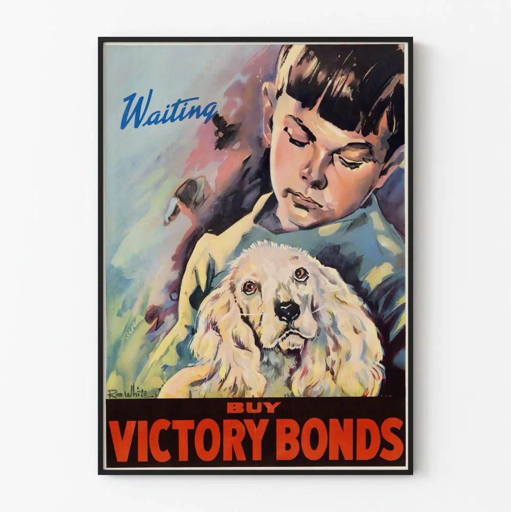 Affiche vintage Waiting Buy Victory Bonds décoration murale rétro Artem Legrand