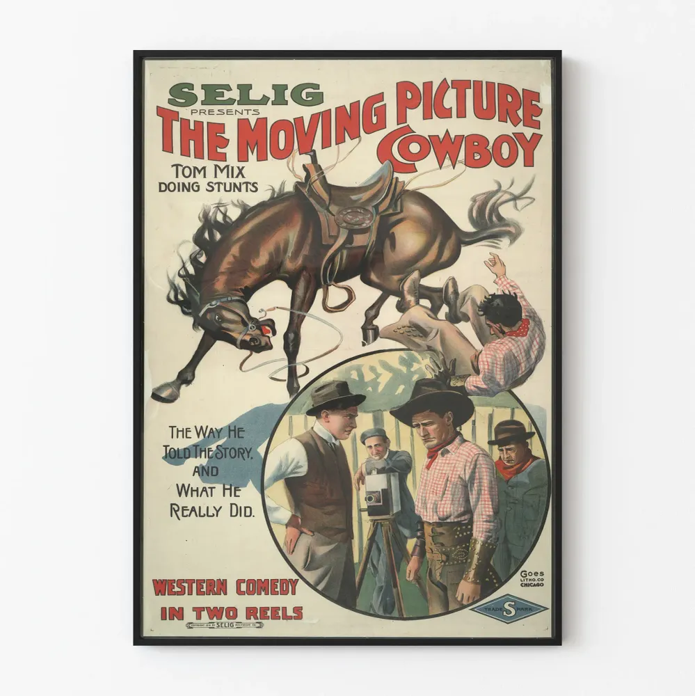 Affiche Vintage Western Moving Picture Cowboy - Tom Mix en Cascade Artem Legrand