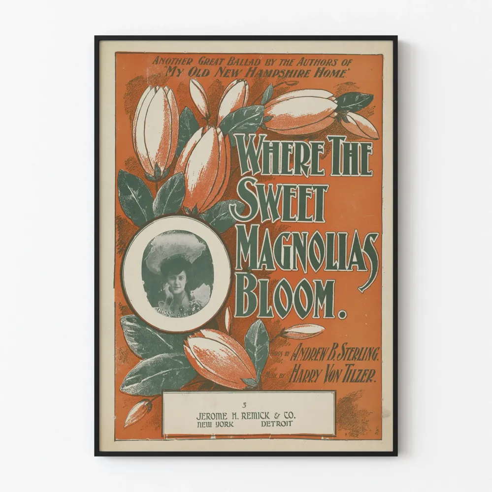 Affiche vintage Where Sweet Magnolias Bloom décoration florale Artem Legrand