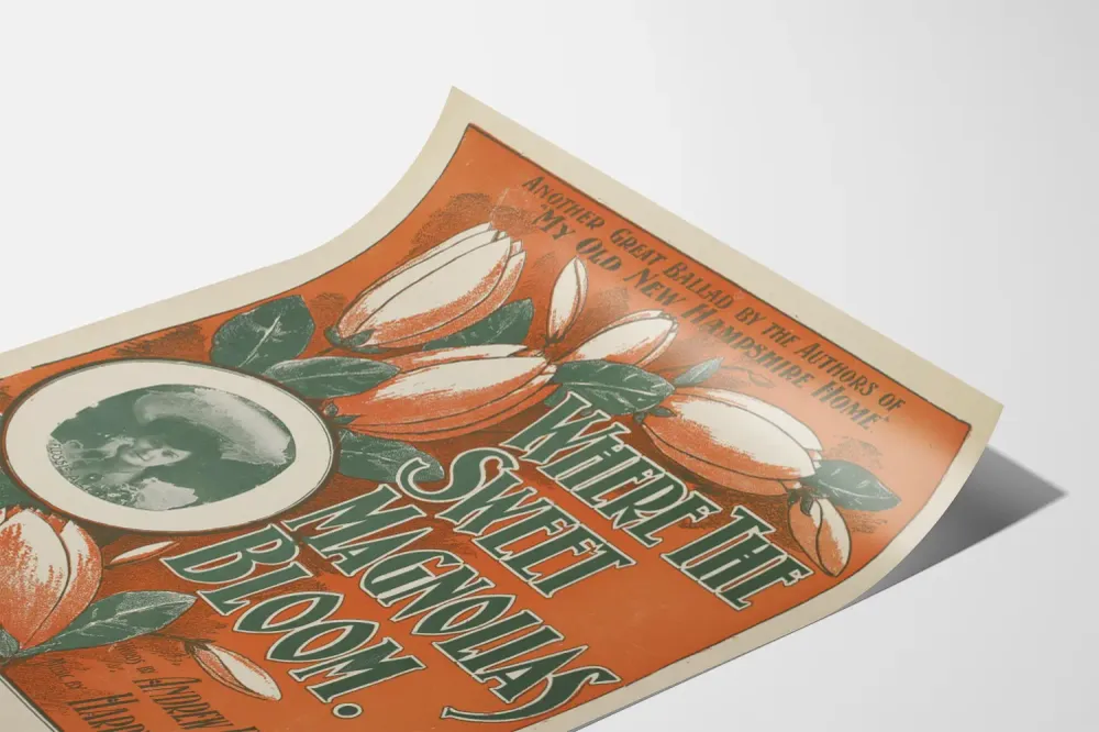 Affiche vintage Where Sweet Magnolias Bloom décoration florale Artem Legrand