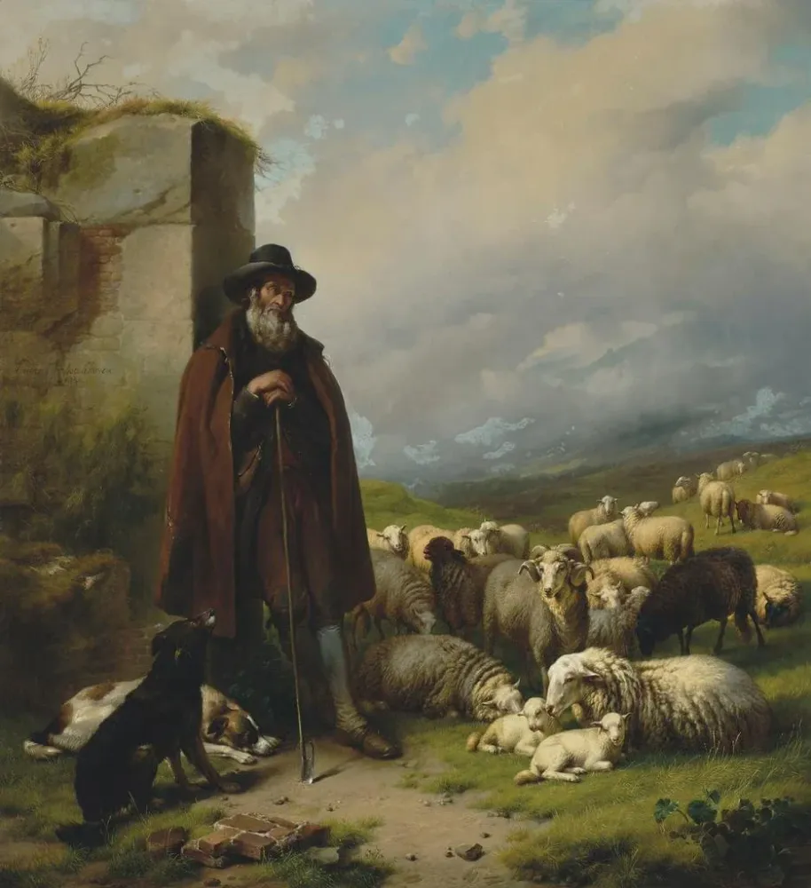 Tableau Berger écossais avec son troupeau - Eugène Joseph Verboeckhoven | Reproduction Artem Legrand