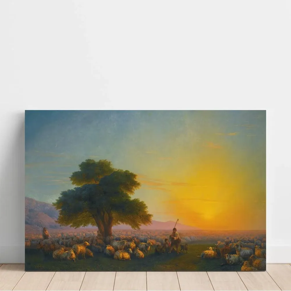 Tableau Bergers avec leur troupeau au coucher du soleil - Ivan Konstantinovich Aivazovsky | Reproduction Artem Legrand
