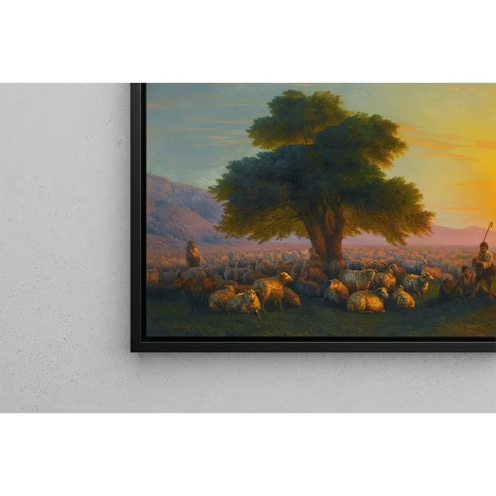 Tableau Bergers avec leur troupeau au coucher du soleil - Ivan Konstantinovich Aivazovsky | Reproduction Artem Legrand