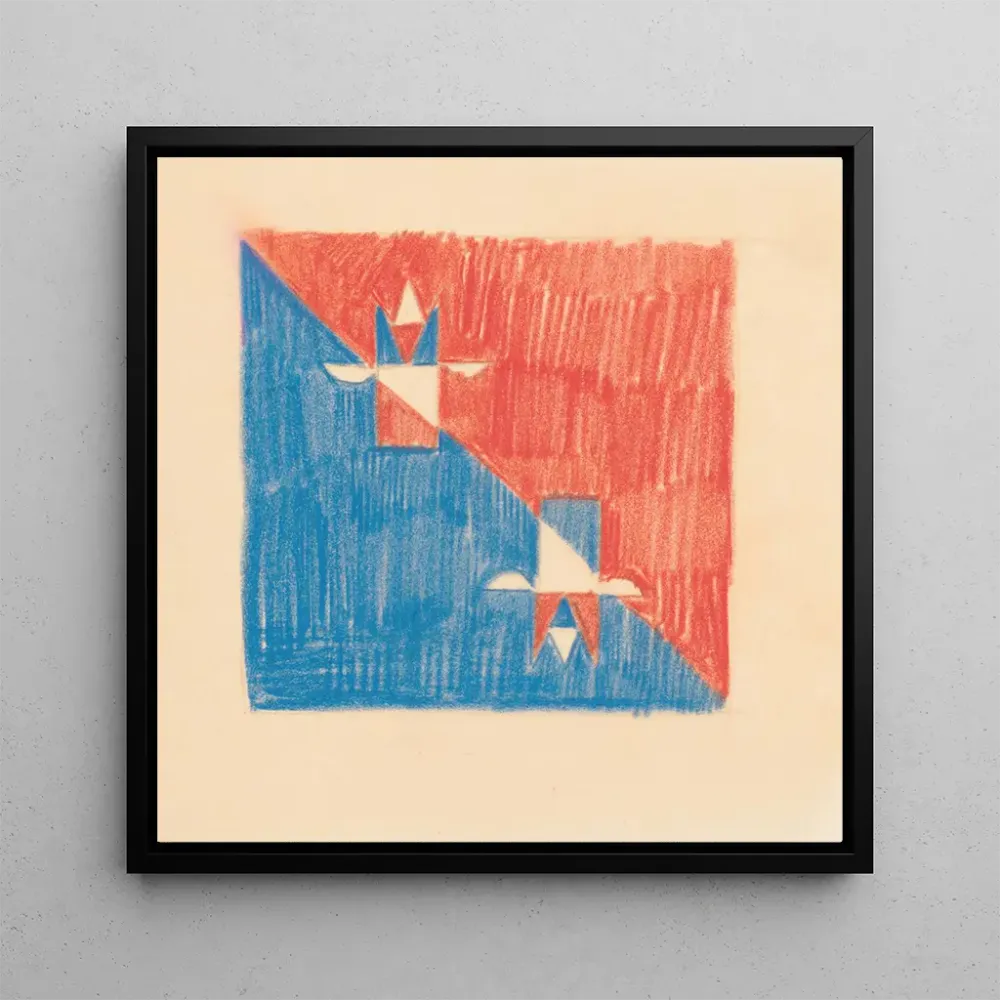 Tableau Croquis divers pour dessus de table incrustés Design avec motif cubique rouge et bleu - Winold Reiss | Reproductio...
