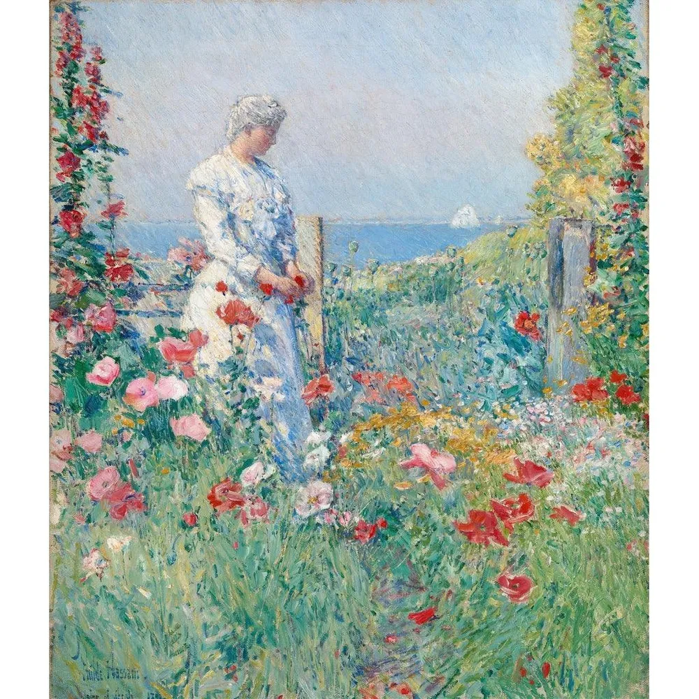 Tableau Dans le jardin (Celia Thaxter dans son jardin) - Childe Hassam | Reproduction Artem Legrand