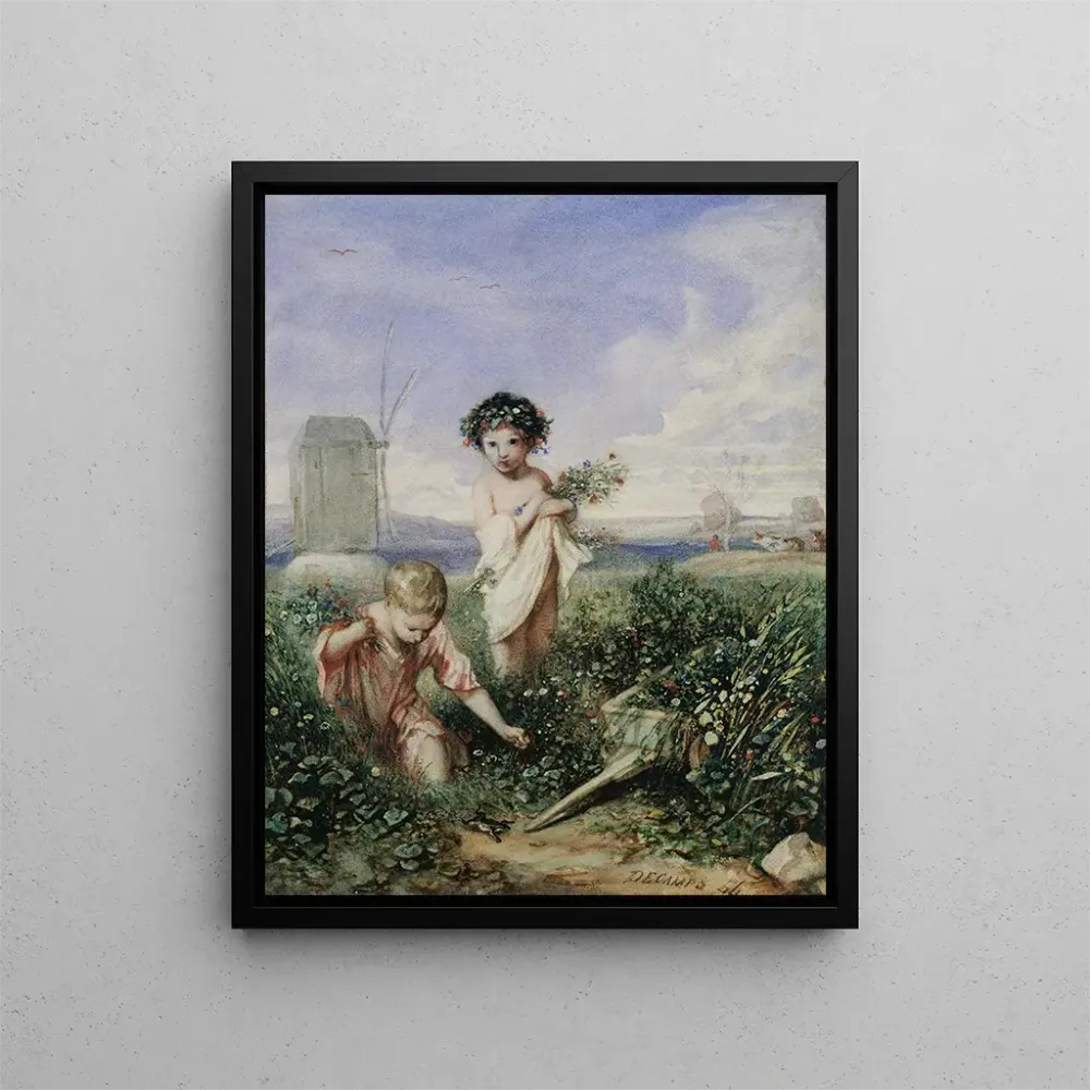 Tableau Enfants cueillant des fleurs - Alexandre-Gabriel Decamps | Reproduction Artem Legrand
