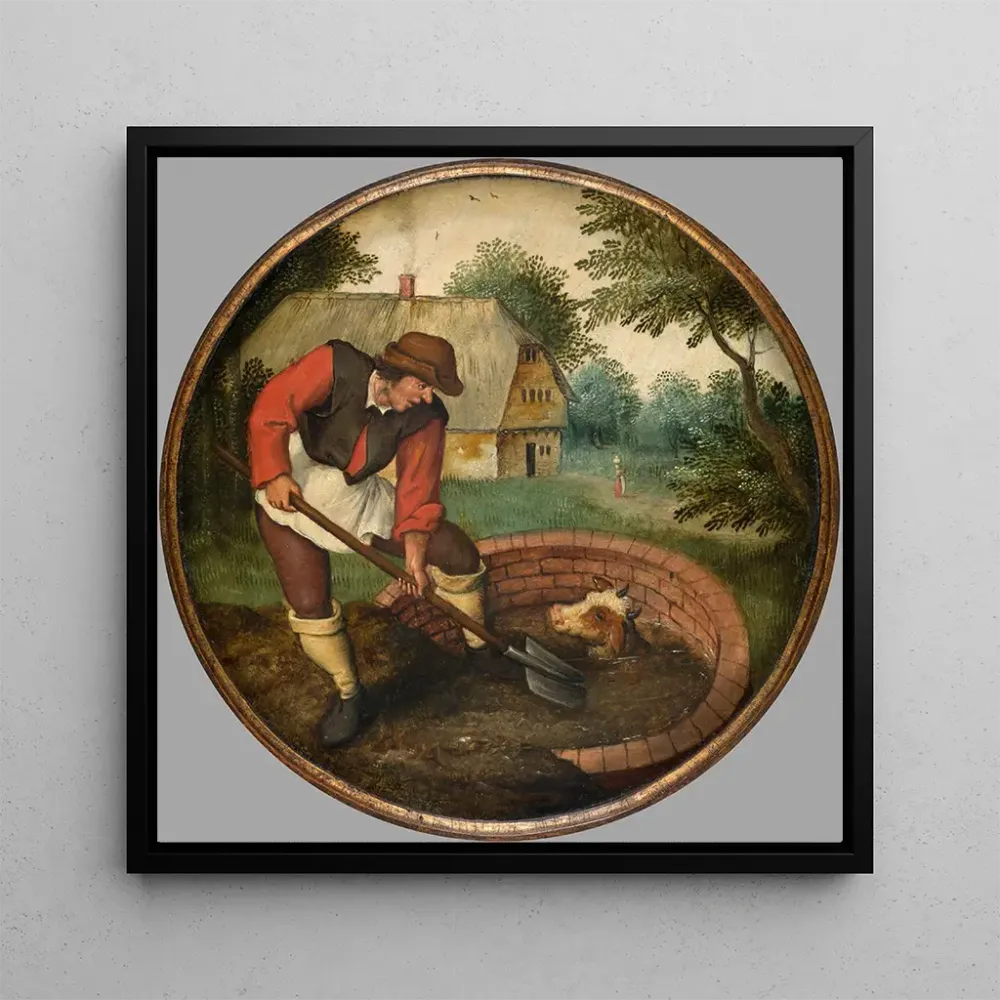 Tableau Il est trop tard pour remplir le puits après que le veau se soit noyé - Pieter Brueghel le Jeune | Reproduction Ar...