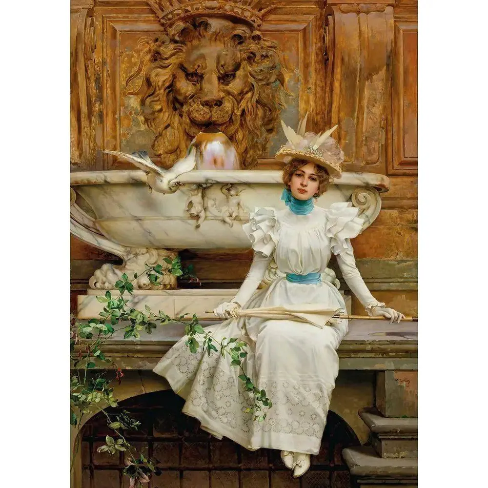 Tableau À la fontaine (Les deux colombes) - Vittorio Matteo Corcos | Reproduction Artem Legrand
