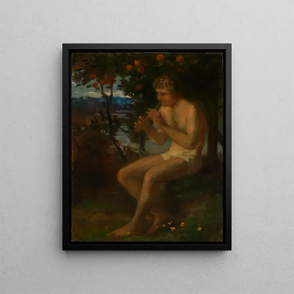 Tableau Garçon jouant de la flûte au bord du lac - Albert Lang | Reproduction Artem Legrand
