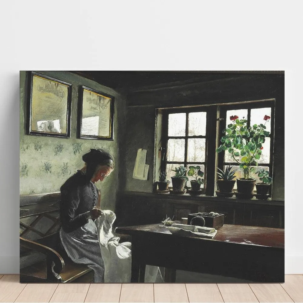Tableau Intérieur avec femme cousant- Laurits Andersen Ring | Reproduction Artem Legrand