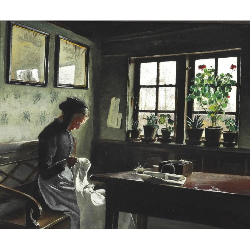 Tableau Intérieur avec femme cousant- Laurits Andersen Ring | Reproduction Artem Legrand